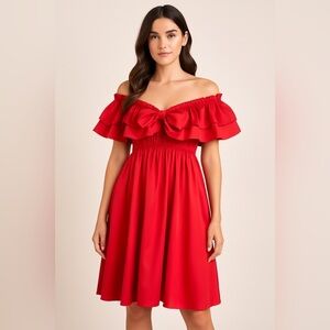 SHEIN Elegant Red Ruffle Off-Shoulder Top